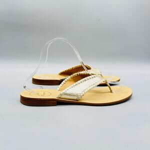Jack Rogers Sandals Womens 8.5 Gold Leather Thong Flat Slip On Shoes Comfort